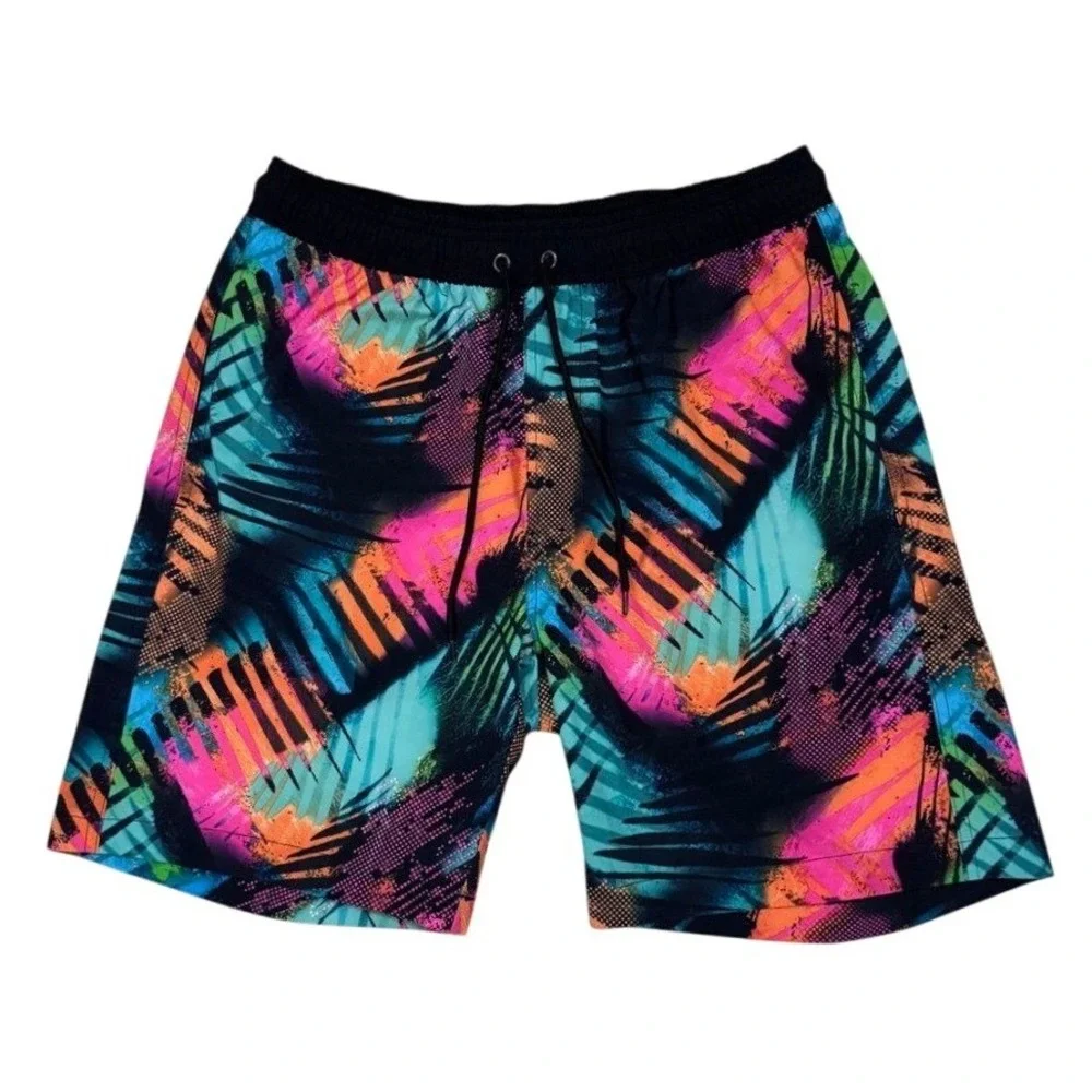 Hot Coals Swim Trunks Mens M Multi‎ Color Tropical Palm Abstract Board Shorts